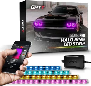 OPT7 Aura Pro Halo Lights DRL for 2008-2023 Dodge Challenger with App & Remote Control, Multi-Color Mode, Demon Eye, Angel Eye, Headlight Accessories, Easy Installation