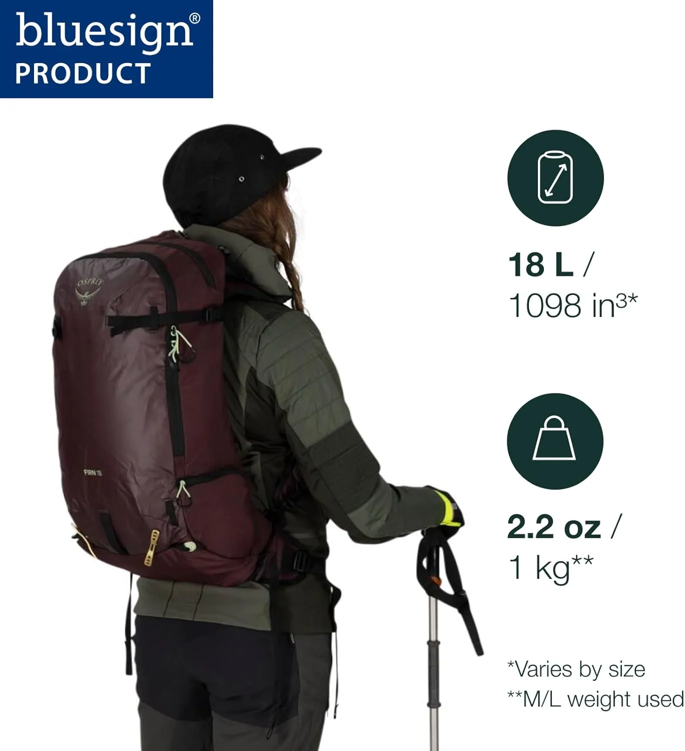 Osprey Firn 18L Ski and Snowboard Backpack, Elderberry Purple/Peppermint Green, Medium/Large