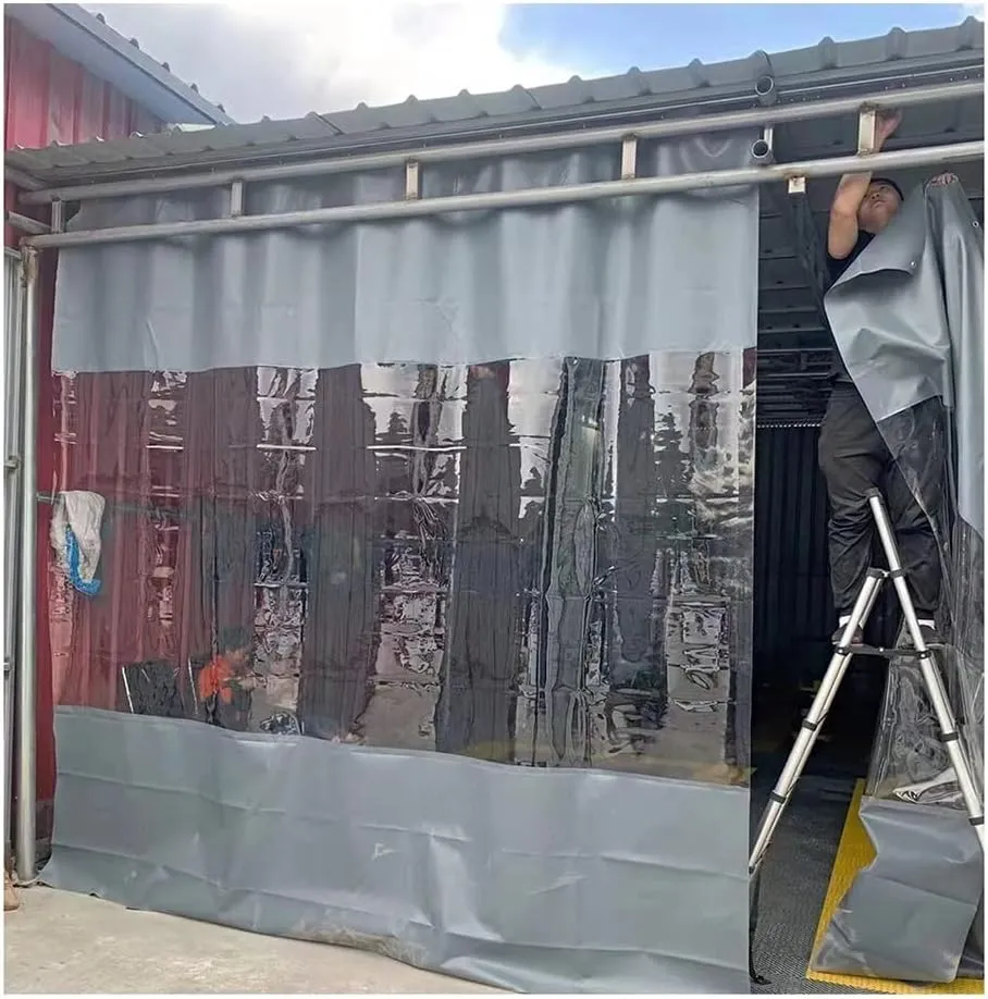 Outdoor Clear Tarp Curtains Waterproof, Pergola Side Panels with Top Eyelets, Partition Space Quickly, Insulated Windscreen, Easy to Clean & Install, Custom ( Color : Gray-side , Size : 2.2x2.2m )