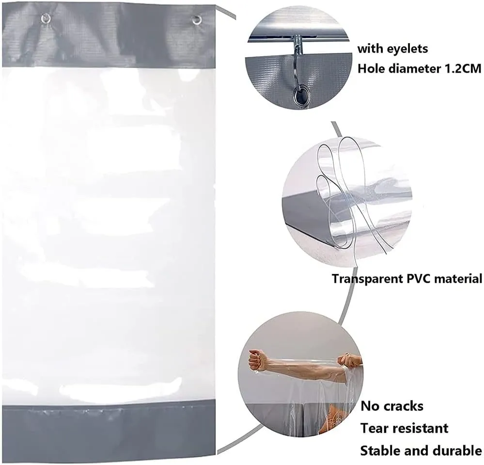 Outdoor Clear Tarp Curtains Waterproof, Pergola Side Panels with Top Eyelets, Partition Space Quickly, Insulated Windscreen, Easy to Clean & Install, Custom ( Color : Gray-side , Size : 2.2x2.2m )