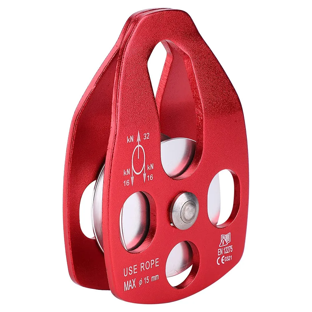 Outdoor Portable Aviation Aluminum Side Plate Climbing Single Sheave Fixed Pulley for Climbing Rescue High Altitude Brakedown Red 15mm 250g 1PCS