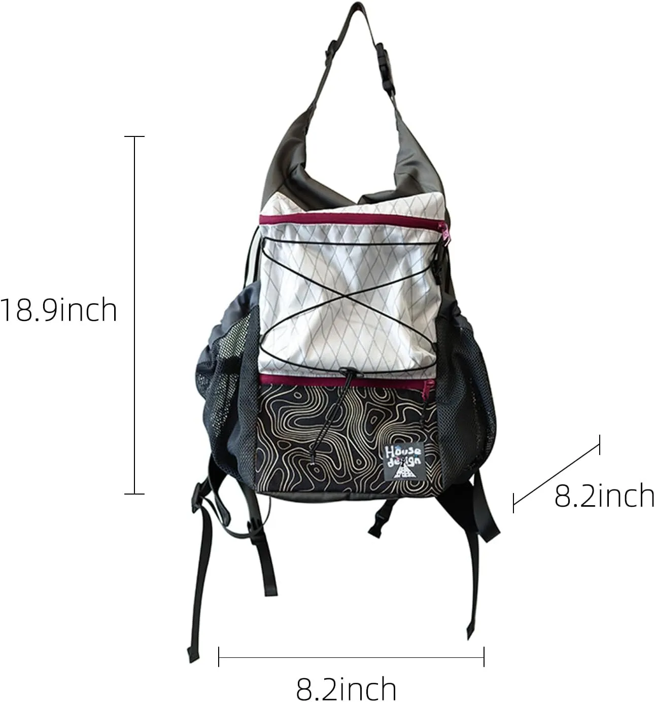 Outdoor Topographic Map Camping Backpack 20L Lightweight Hiking Pack with Multi-Pocket & Adjustable Anti-Slip Straps Bag for Outdoor Travel