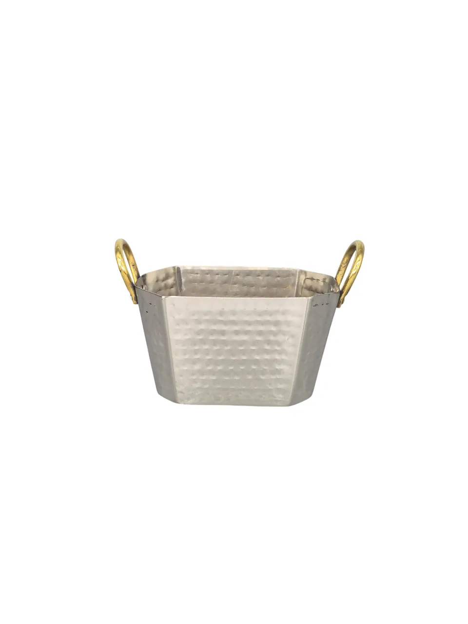 Oval Shape Deep Serving Tub, Brass Handles #2, St. Steel, Hammered Finish, 5.5"