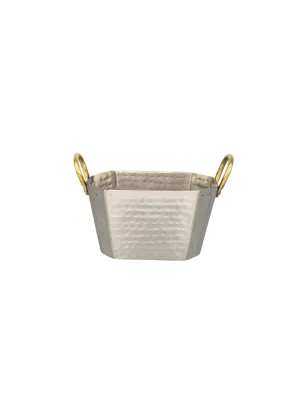 Oval Shape Deep Serving Tub, Brass Handles #2, St. Steel, Hammered Finish, 5.5"