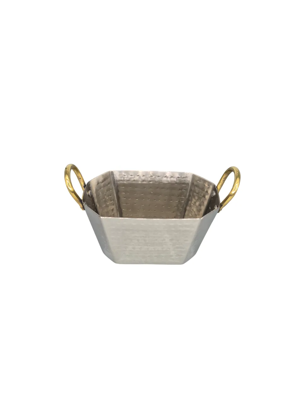 Oval Shape Deep Serving Tub, Brass Handles #2, St. Steel, Hammered Finish, 5.5"