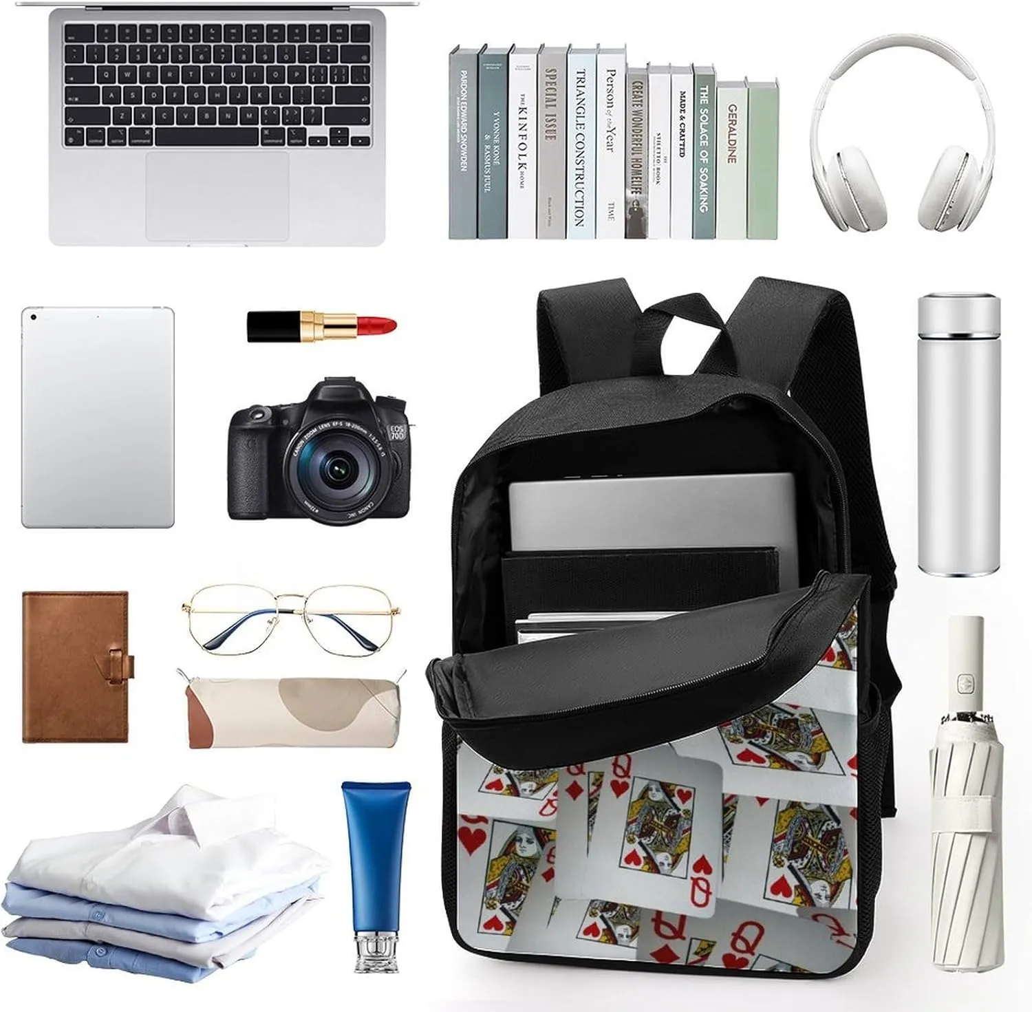Page Full Of Queens Playing Cards Classic Large Capacity Comfortable Backpack