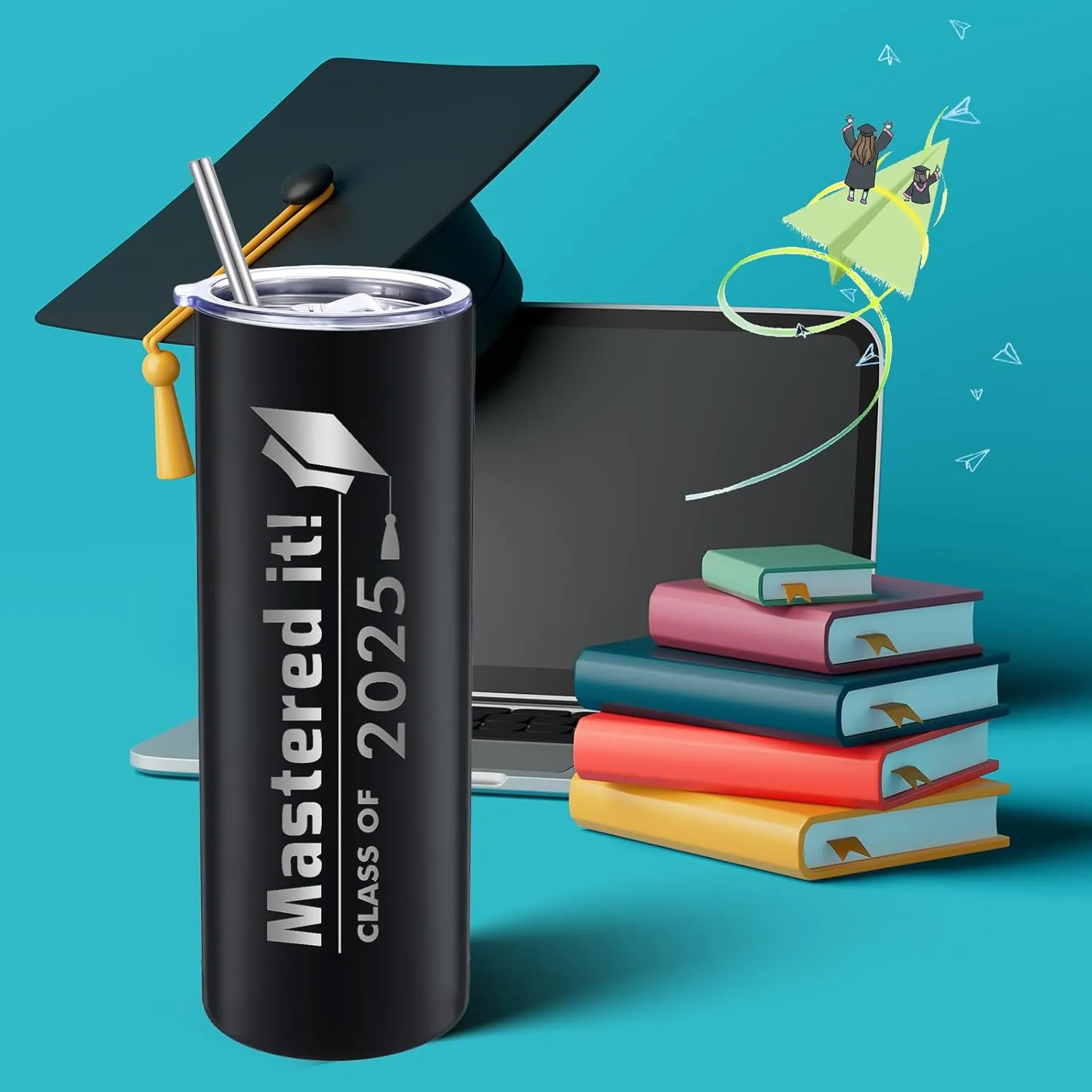 Patelai Graduation Gifts for Mastering Degree, Mastered It 2025 Masters Graduation Coffee Mug for High School College Graduate, 20 oz Water Tumbler with Gift Box Straw and Brush (Black,1 Pc)