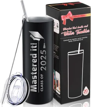 Patelai Graduation Gifts for Mastering Degree, Mastered It 2025 Masters Graduation Coffee Mug for High School College Graduate, 20 oz Water Tumbler with Gift Box Straw and Brush (Black,1 Pc)