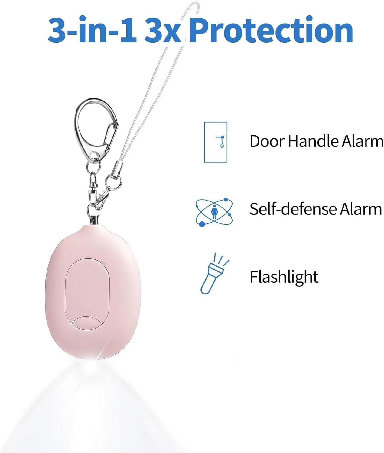 Personal Safety Alarm & Door Handle Alarm & Pepper Spray Combo for Women, 130dB Self Defence Keychain & Led Light & Max Strength Pepper Spray Gel, Rechargeable, Gift for Women (Pink/Pink)