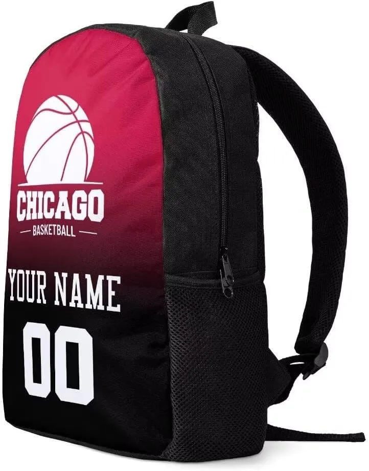 Personalized Chicago Basketball Sports Backpack Custom City Fan Gift Shoulder Bag Add Name and Number Casual Bag