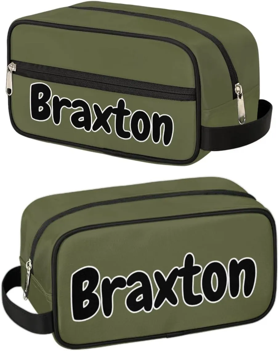 Personalized Toiletry Bag for Women Custom Name Waterproof Cosmetic Makeup Bag Shaving Bag for Men Bathroom Travel Storage Bags with Handle for Work, Army Green