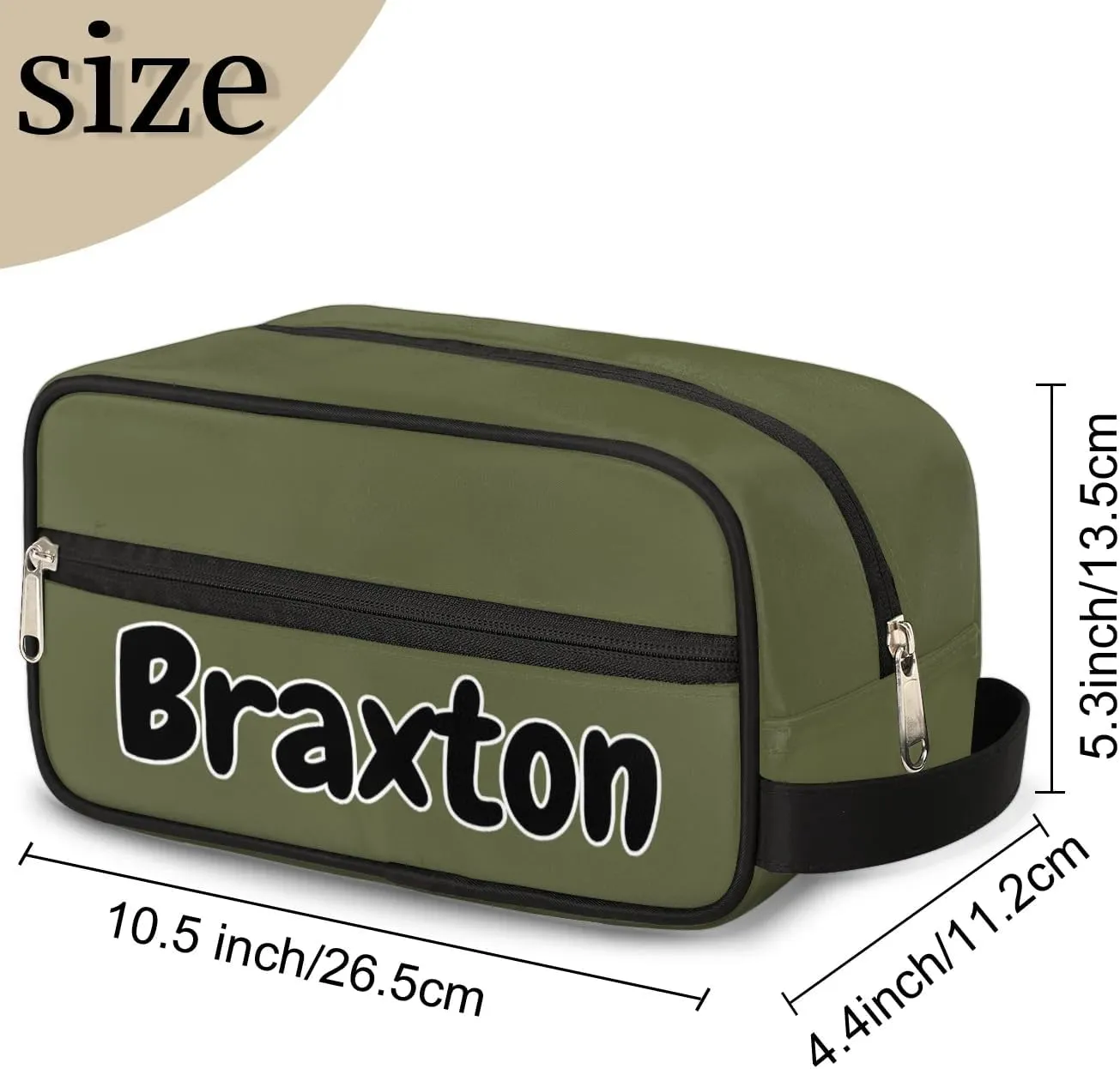 Personalized Toiletry Bag for Women Custom Name Waterproof Cosmetic Makeup Bag Shaving Bag for Men Bathroom Travel Storage Bags with Handle for Work, Army Green