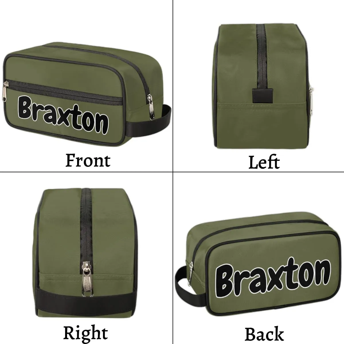 Personalized Toiletry Bag for Women Custom Name Waterproof Cosmetic Makeup Bag Shaving Bag for Men Bathroom Travel Storage Bags with Handle for Work, Army Green