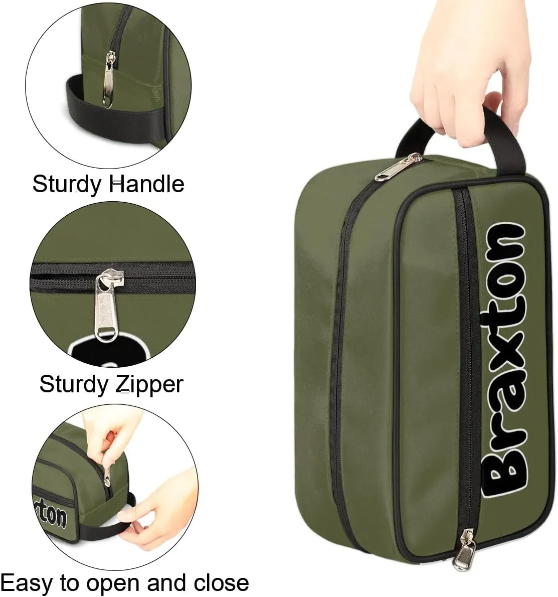 Personalized Toiletry Bag for Women Custom Name Waterproof Cosmetic Makeup Bag Shaving Bag for Men Bathroom Travel Storage Bags with Handle for Work, Army Green