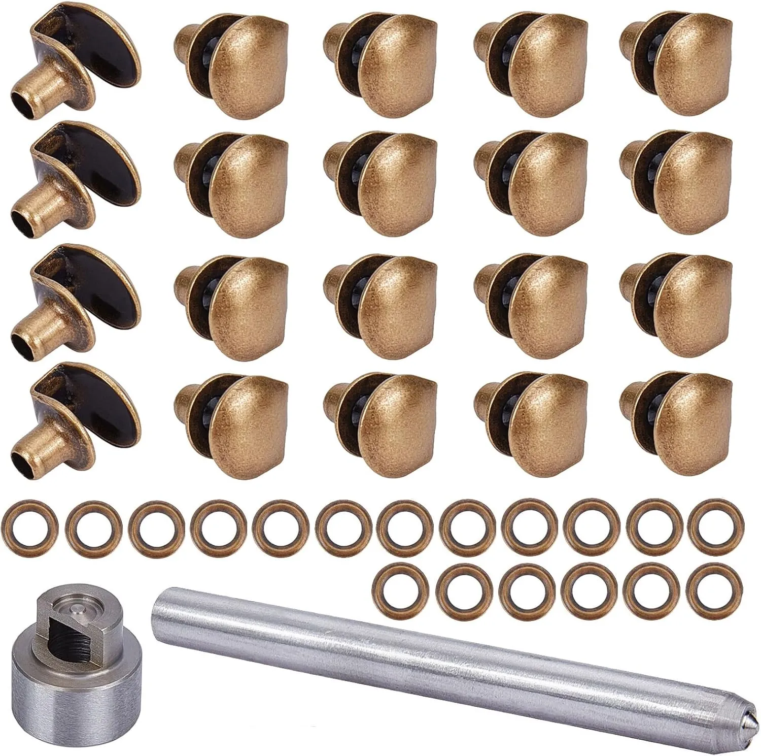 PH PandaHall 20 sets Boot Lace Hooks Kit Brass Shoes Eyelets Buckles and Press Stud Tools with Rivets and Rings for Climb Hiking Shoes Work Outdoor Mountaineering Boots Antique Brown