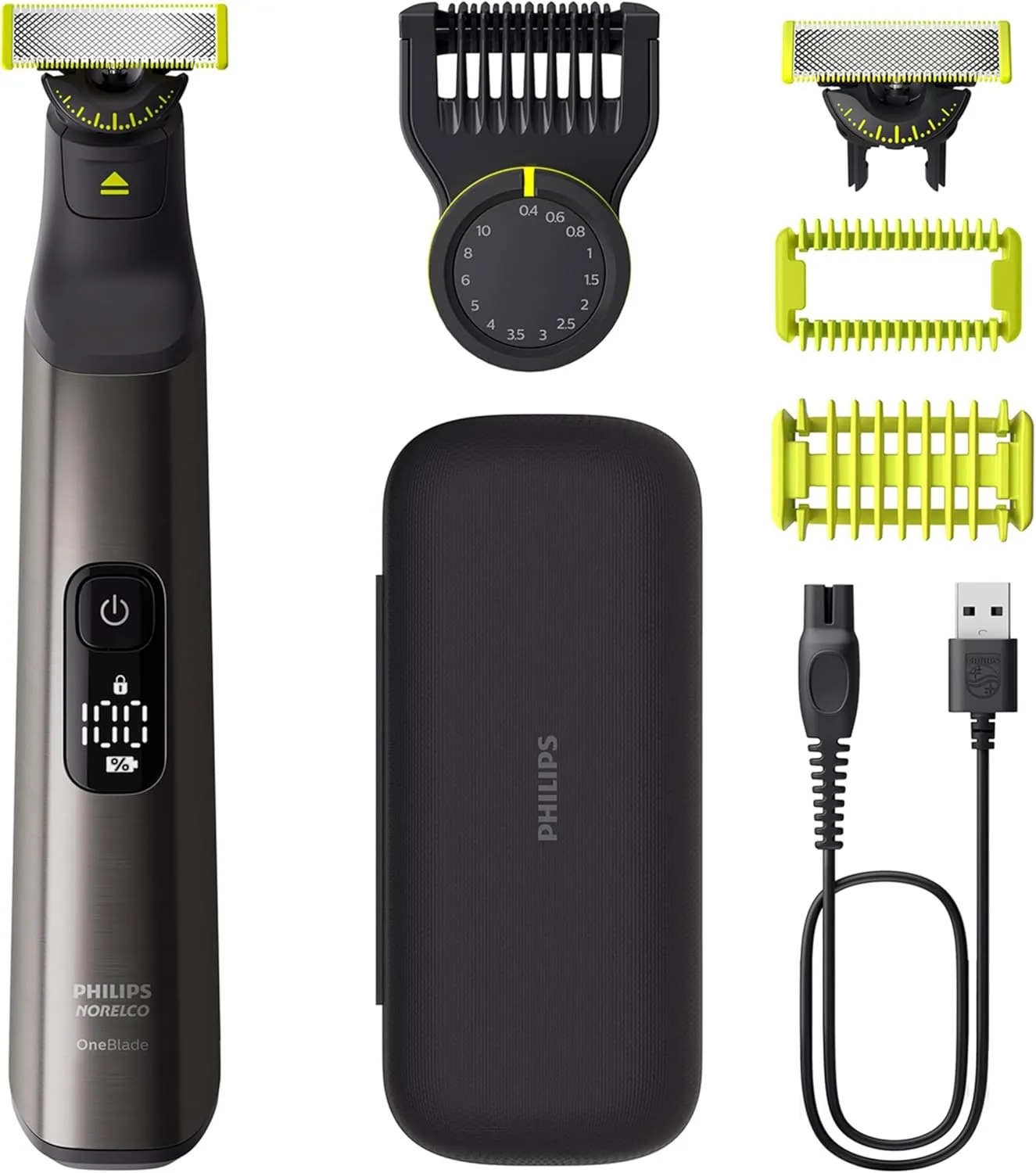 Philips Norelco OneBlade 360 Pro Face   Body Electric Beard Trimmer, Shaver & Bodygroomer, with 360 Blade Technology, 2X 360 Blade, 20-Length Adjustable Comb, Body Kit, & Travel Case, QP6552/90