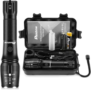 PHIXTON Rechargeable Flashlights High Lumens, USB C Chargeable LED Flashlight, Bright Strong Handheld Flash Lights, Long Lasting, Adjustable Focus, 5 Modes, for Emergencies Hiking Gift