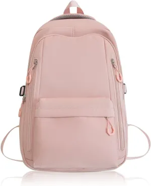 Pink Casual Backpack, 16" Laptop Backpack, Bookbag for College, Light Pink Backpack for Women Travel