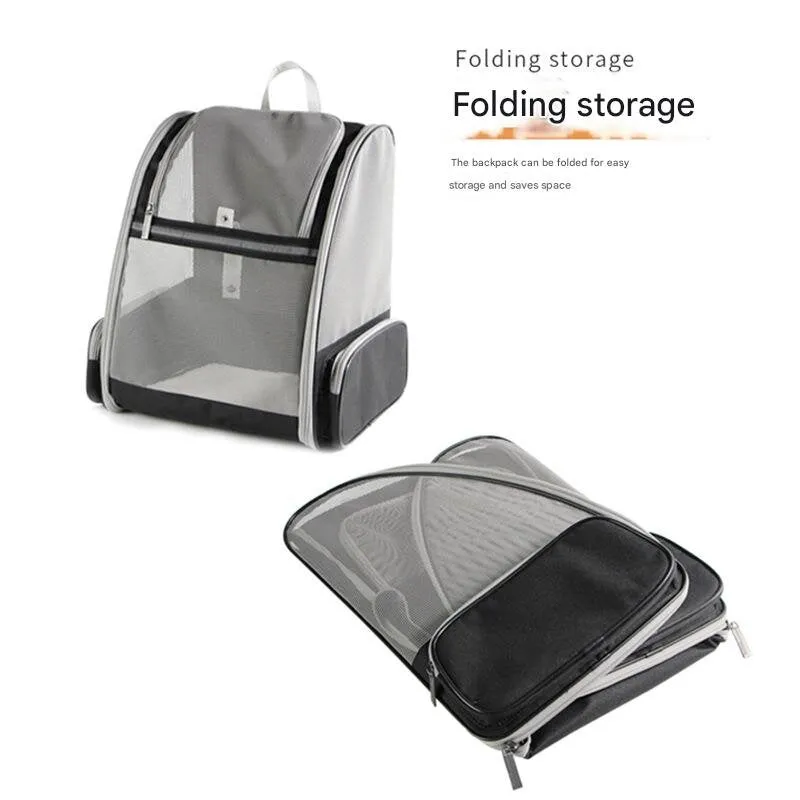 Pink Foldable Pet Carrier Backpack - Breathable Mesh Travel Bag for Cats & Small Dogs