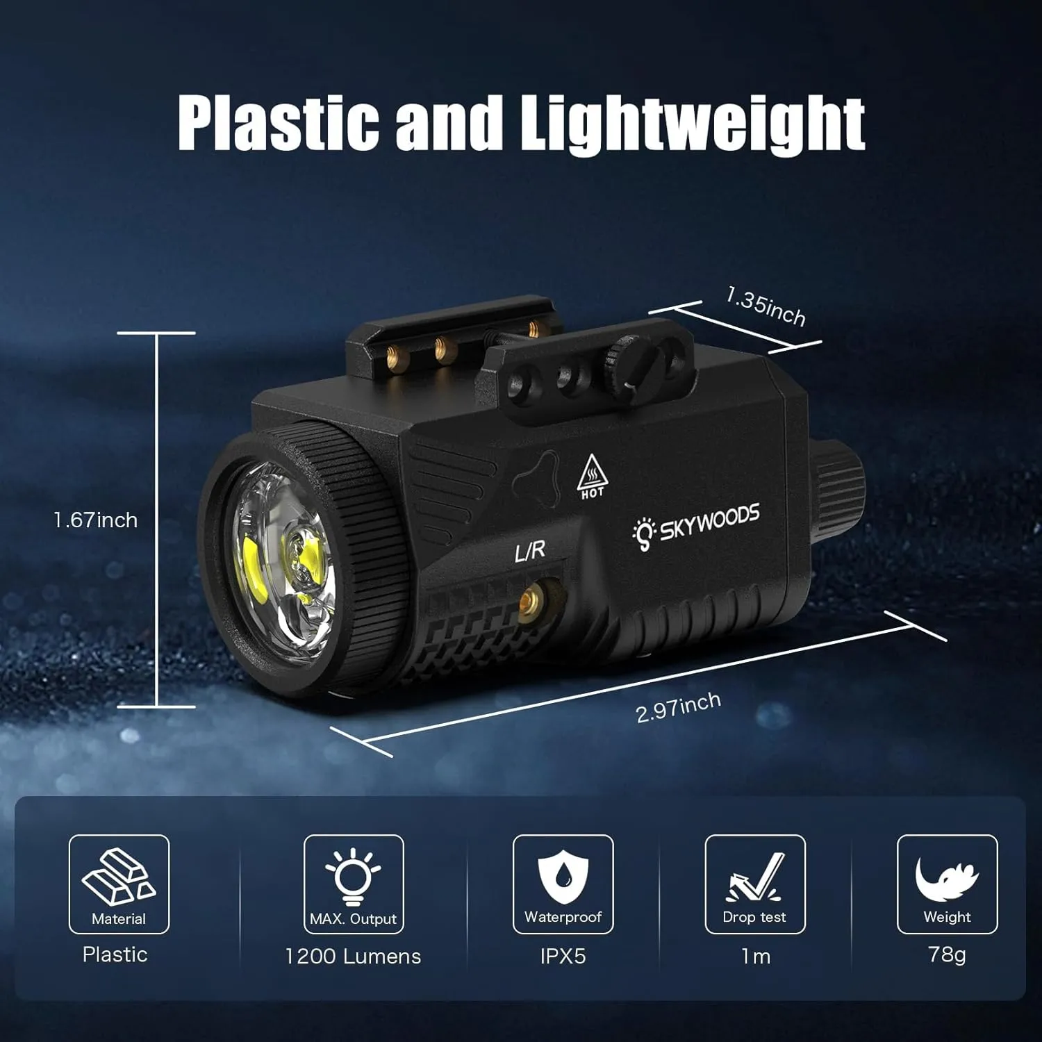 Pistol Laser Light Combo - 1200 Lumens Red Laser Beam Flashlight for Glock Handgun with Picatinny 1913 or GL Rail, Tactical Gun Laser and Flashlight, Rechargeable 1000mAh Battery(3''*2'')