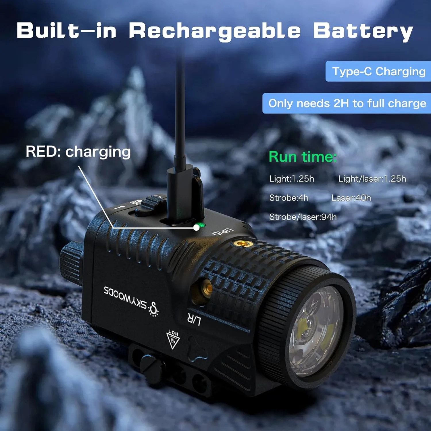 Pistol Laser Light Combo - 1200 Lumens Red Laser Beam Flashlight for Glock Handgun with Picatinny 1913 or GL Rail, Tactical Gun Laser and Flashlight, Rechargeable 1000mAh Battery(3''*2'')