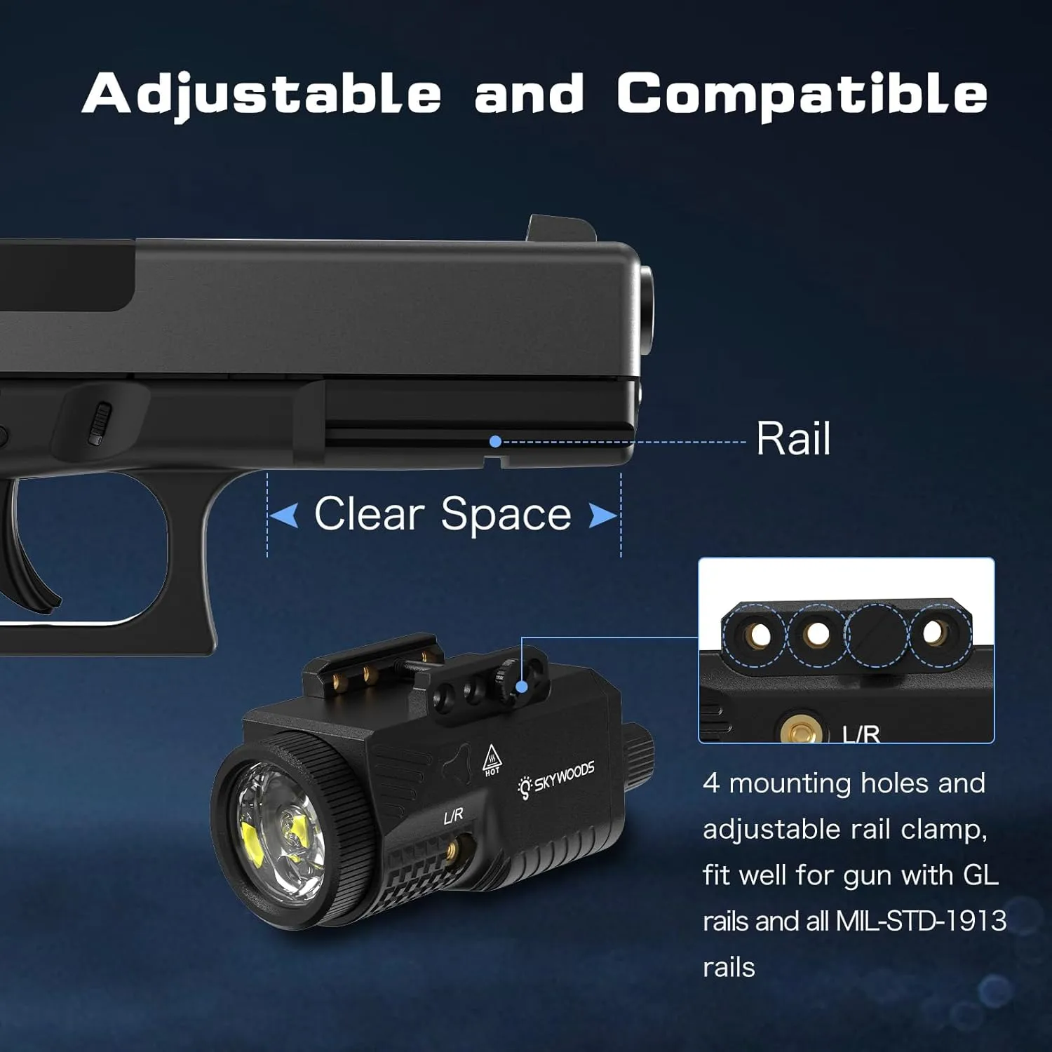 Pistol Laser Light Combo - 1200 Lumens Red Laser Beam Flashlight for Glock Handgun with Picatinny 1913 or GL Rail, Tactical Gun Laser and Flashlight, Rechargeable 1000mAh Battery(3''*2'')