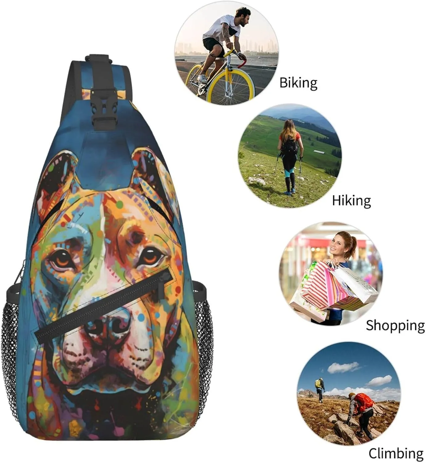 Pitbull Florescent Dog Sling Backpack for Women Men, Chest Bag Daypack Crossbody for Travel Sport Running Hiking