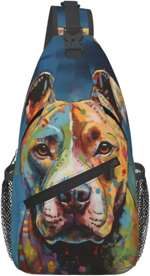Pitbull Florescent Dog Sling Backpack for Women Men, Chest Bag Daypack Crossbody for Travel Sport Running Hiking