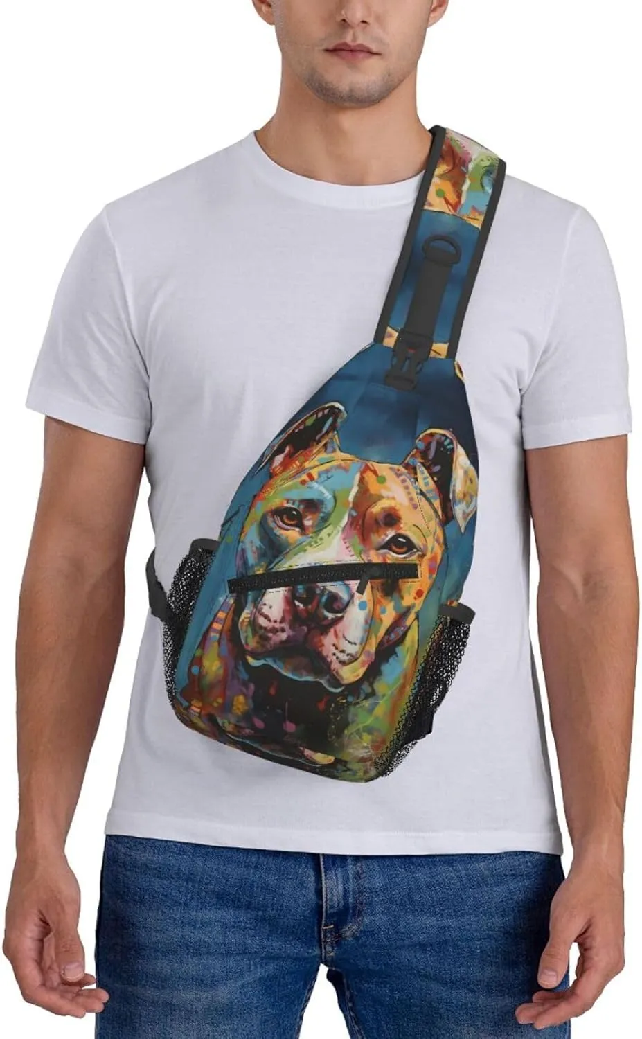 Pitbull Florescent Dog Sling Backpack for Women Men, Chest Bag Daypack Crossbody for Travel Sport Running Hiking