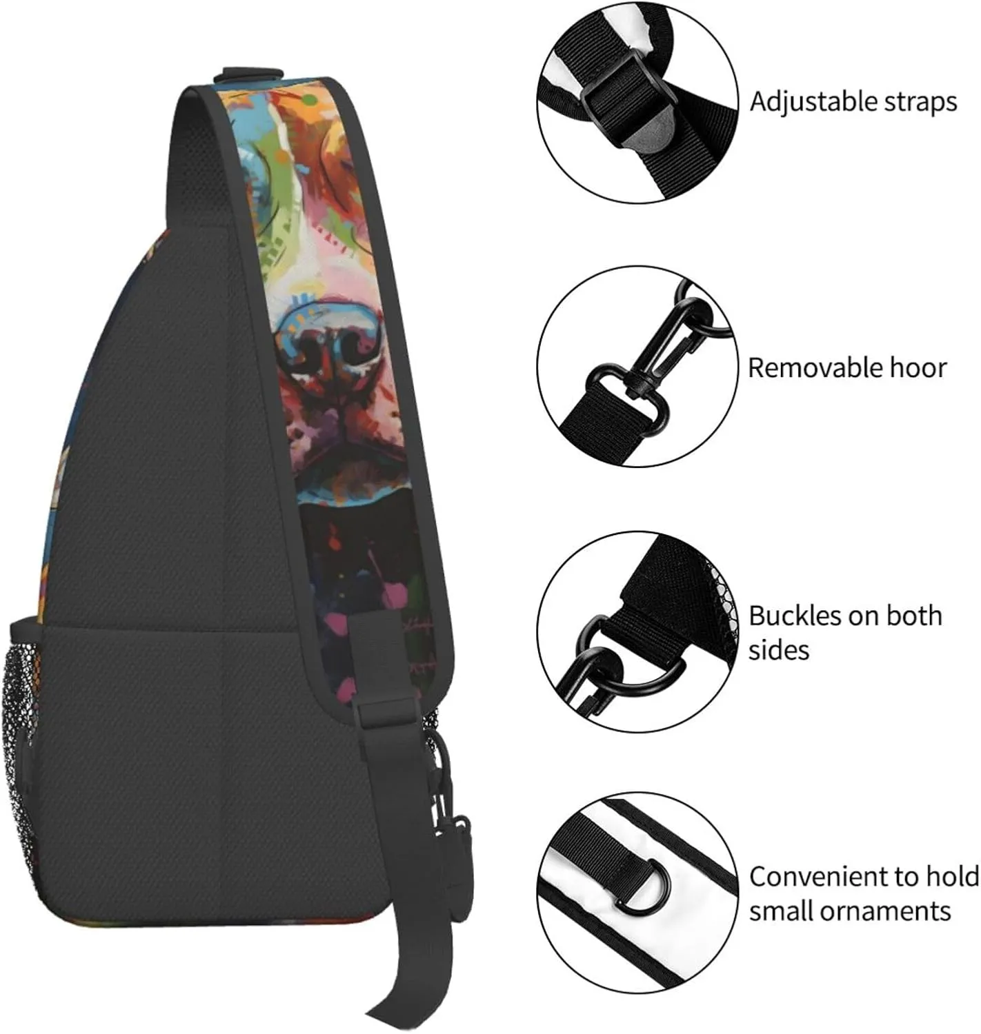 Pitbull Florescent Dog Sling Backpack for Women Men, Chest Bag Daypack Crossbody for Travel Sport Running Hiking
