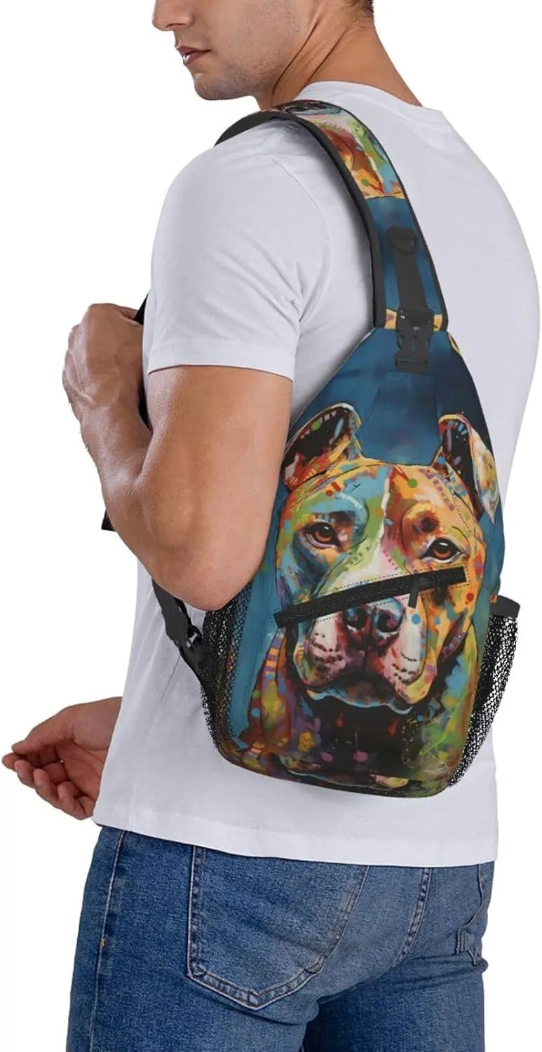 Pitbull Florescent Dog Sling Backpack for Women Men, Chest Bag Daypack Crossbody for Travel Sport Running Hiking