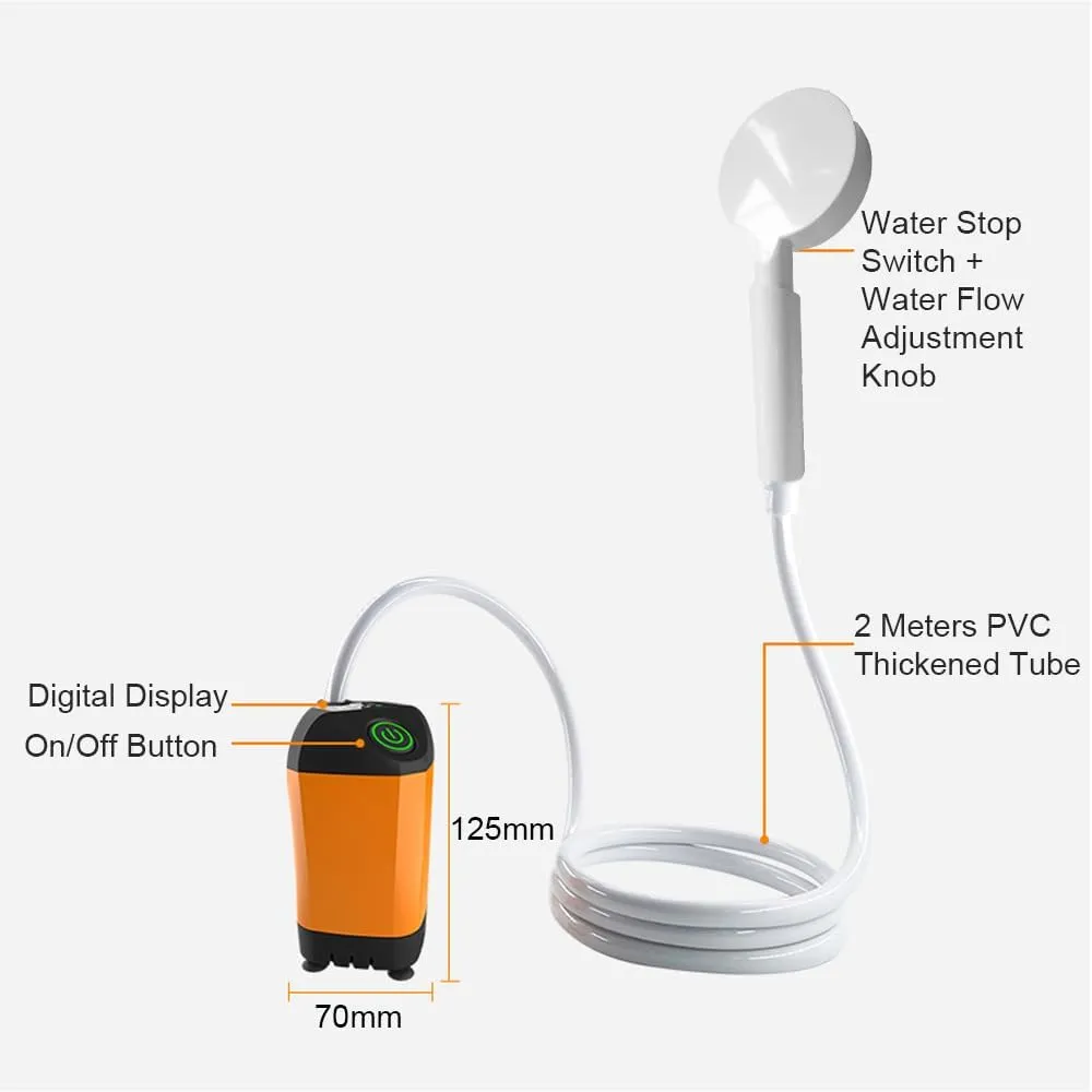 Portable Shower for Camping Electric Shower Pump IPX7 Waterproof for Camping Hiking Backpacking RV Travel Beach Pet Watering Outdoor Shower Kit