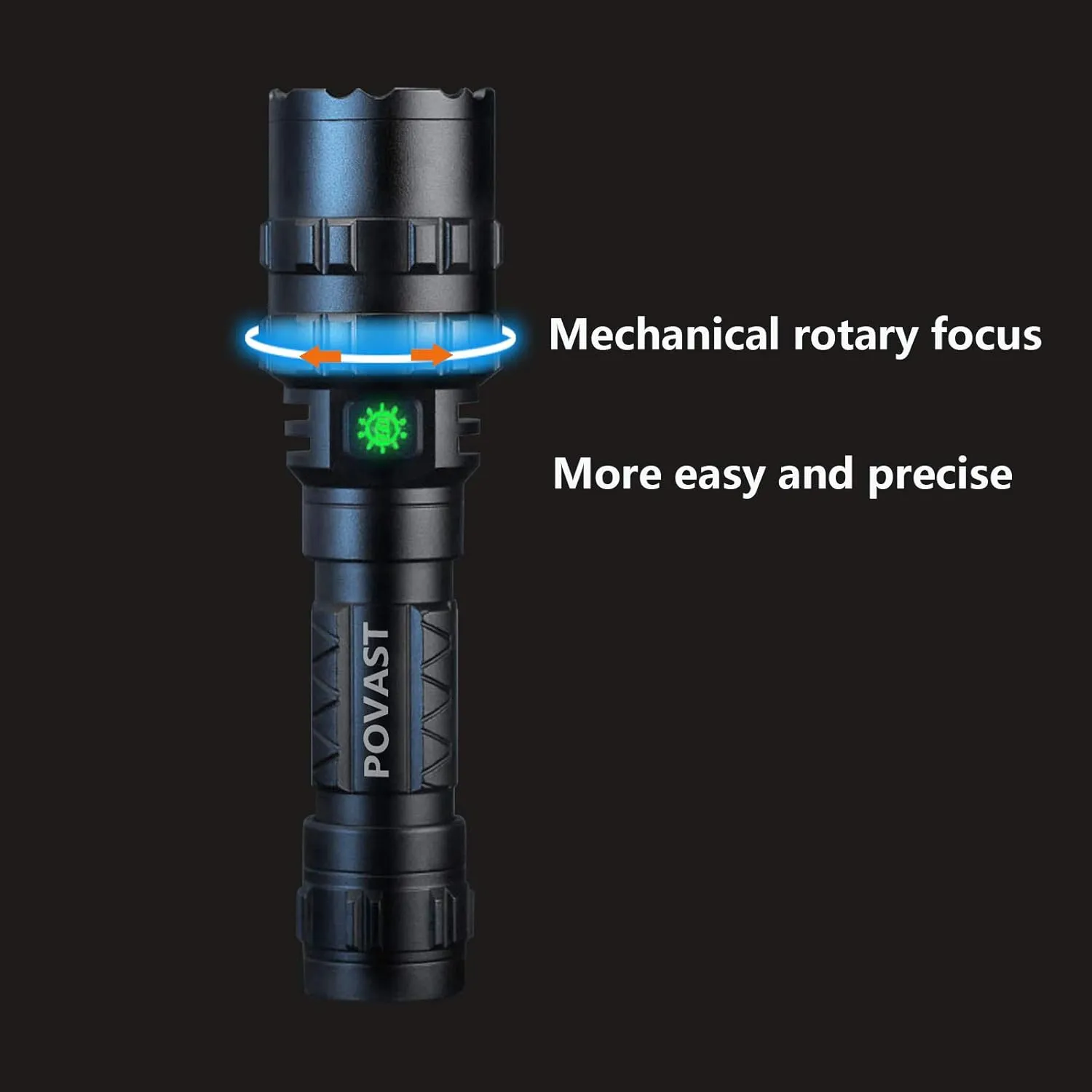 POVAST Green Hunting Flashlight, Zoomable Light with Scope Mount and Pressure Switch, 1200 Lumens Waterproof Weaponlight, USB Rechargeable Flashlight for Outdoor Hunting, Matte Black