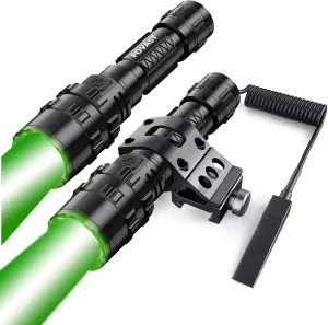 POVAST Green Light Tactical Flashlight Fixed Focus and Zoomable Focus Set, Hunting Torch