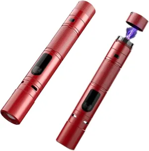 poyoelf Portable 3 in 1 LED Flashlight with Arc Lighter and Alarm,Rechargeable Self-Defense Flashlight Tactical Flashlight for Travel,Camping,Emergency,Gifts for Men&Women (Red1)