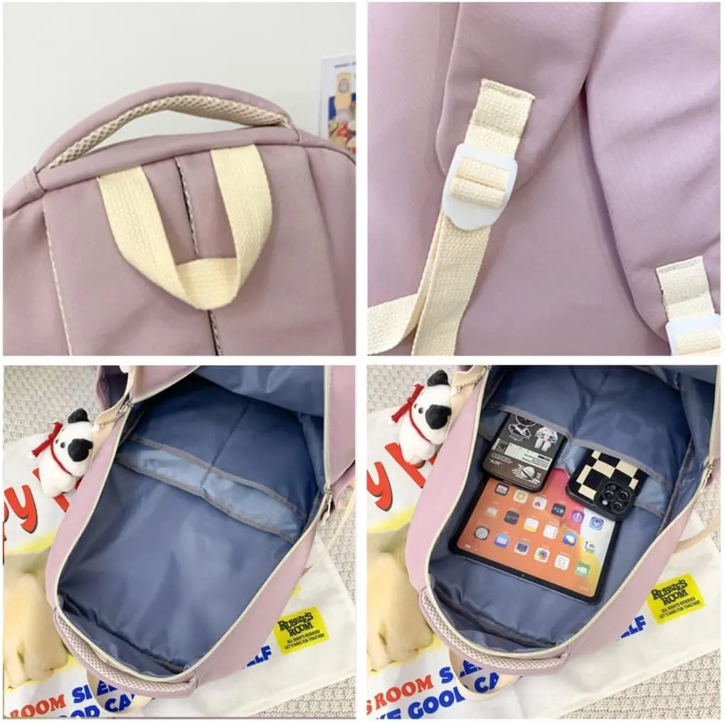 Preppy Backpack with Cute Pendant Women Smile Face Laptop Backpack Kawaii Lightweight Aesthetic College Backpack (Blue,One Size)