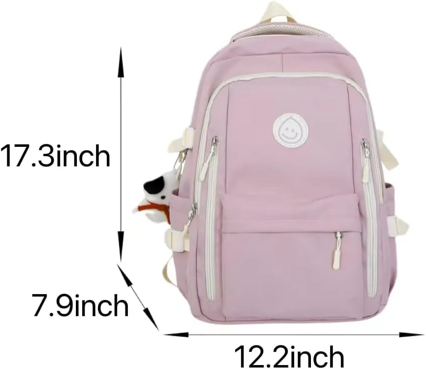 Preppy Backpack with Cute Pendant Women Smile Face Laptop Backpack Kawaii Lightweight Aesthetic College Backpack (Blue,One Size)