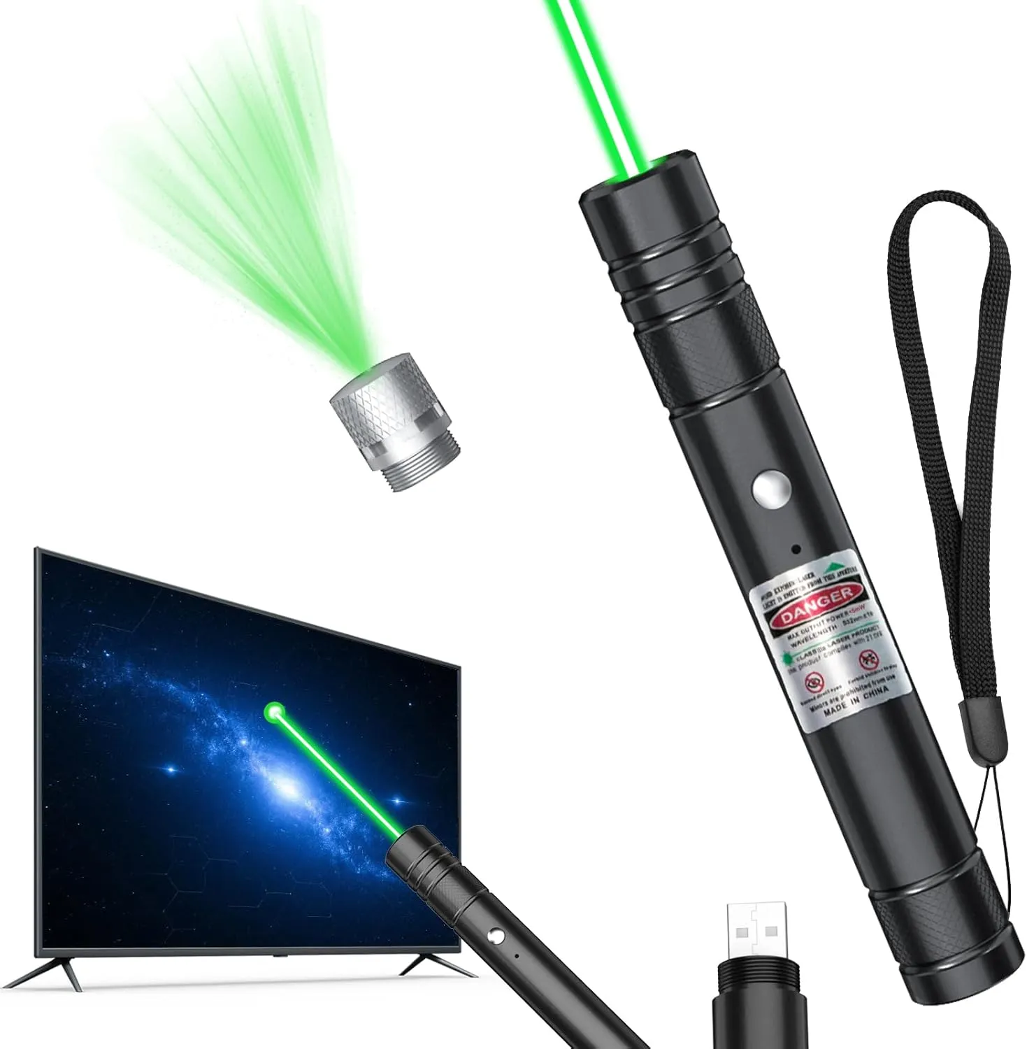 [Professional] Rechargeable Green Line Light Flashlight Long Distance Range for TV/LED/LCD Screens Tactical Flashlights Presentation Office/Classroom/Outdoors/Astronomic/Construction [201] (1)
