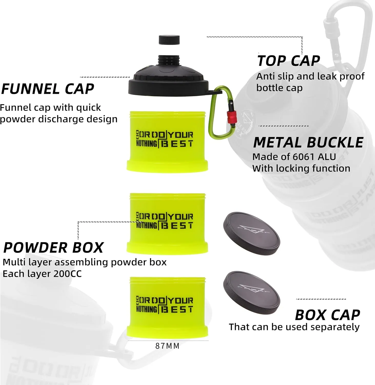 Protein Powder Stackable Container To Go,with Top Cap Funnel for Water Bottle,Twist Lock Portable Supplement Organize Storage Dispenser for Pre/Post Workout,Fitness,Travel,Gym