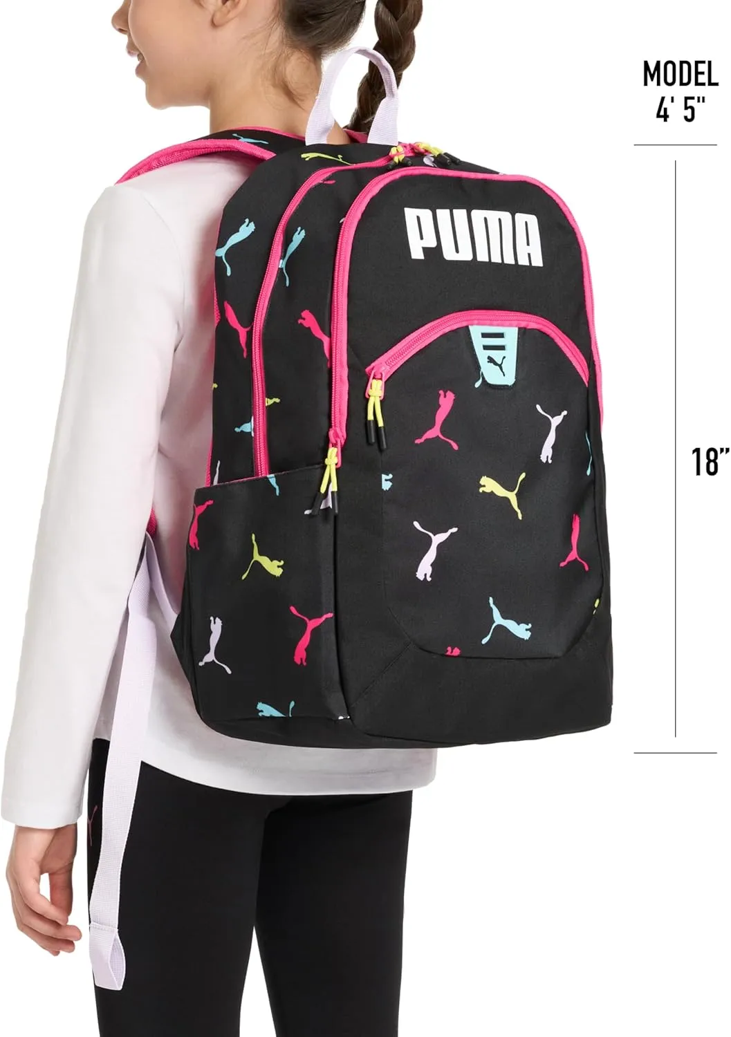 PUMA Unisex Kid's Rally 300 Backpack, Black/Knockout Pink, Large