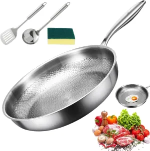 Pure Titanium Hammered Pan Pro, 10.24,11,11.8 Inch Ultra-Durable Scratch-Resistant Non Stick, Dishwasher-Safe Frying Pans for Cooking, Even Heating Compatible with All Cooktops (no lid, 10.24in)