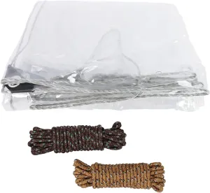 PVC Transparent Tarpaulin Tarp 3x5m Waterproofing with Ropes & Cable Tie Kit, Clear Plastic Cover for Outdoor, Greenhouse, Porch, Boat, Car, Rainproof & Windproof
