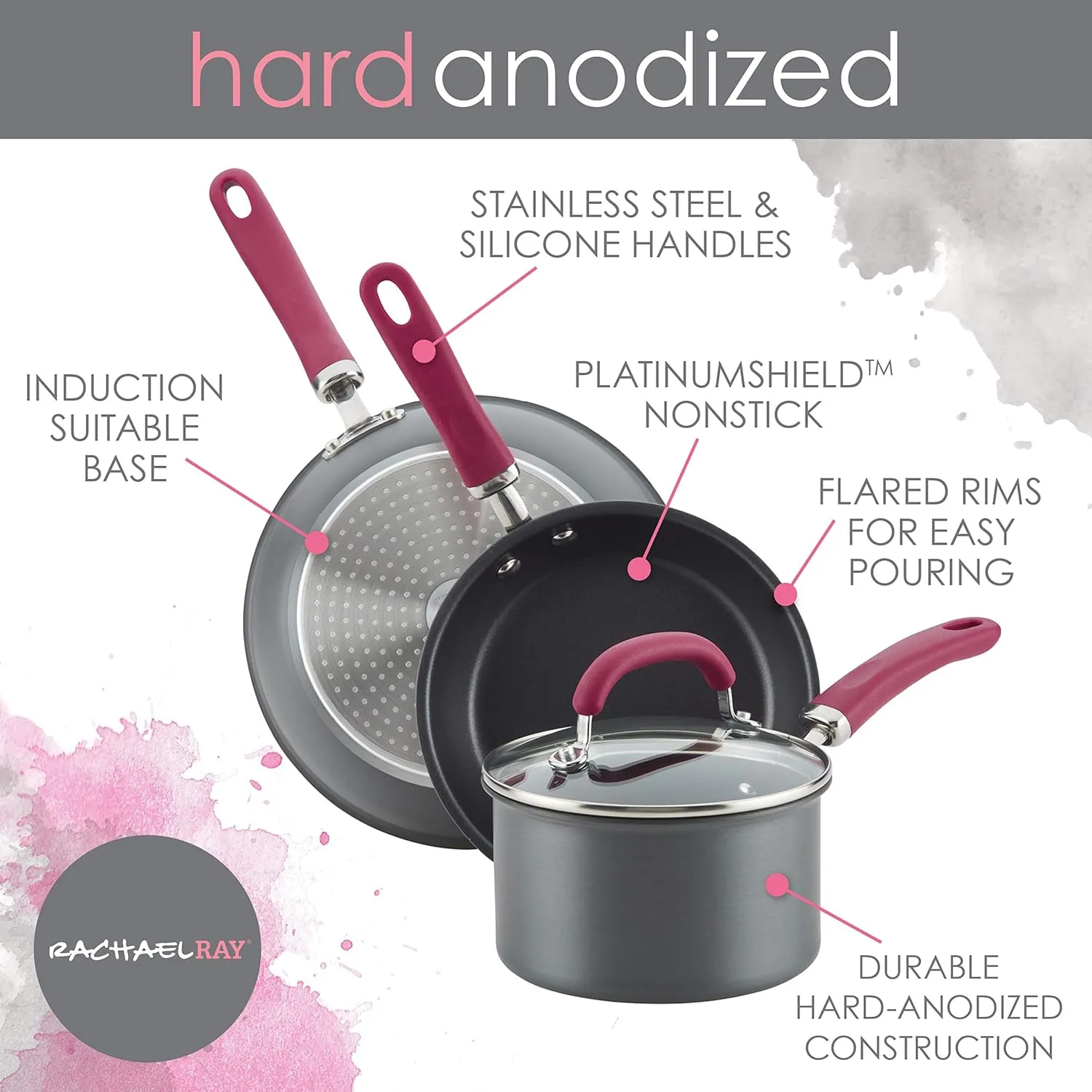 Rachael Ray Create Delicious Deep Hard Anodized Nonstick Frying Pan / Fry Pan / Hard Anodized Skillet - 10.25 Inch, Gray