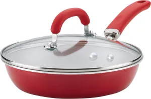 Rachael Ray Create Delicious Deep Nonstick Frying Pan / Fry Pan / Skillet with Lid - 9.5 Inch, Red