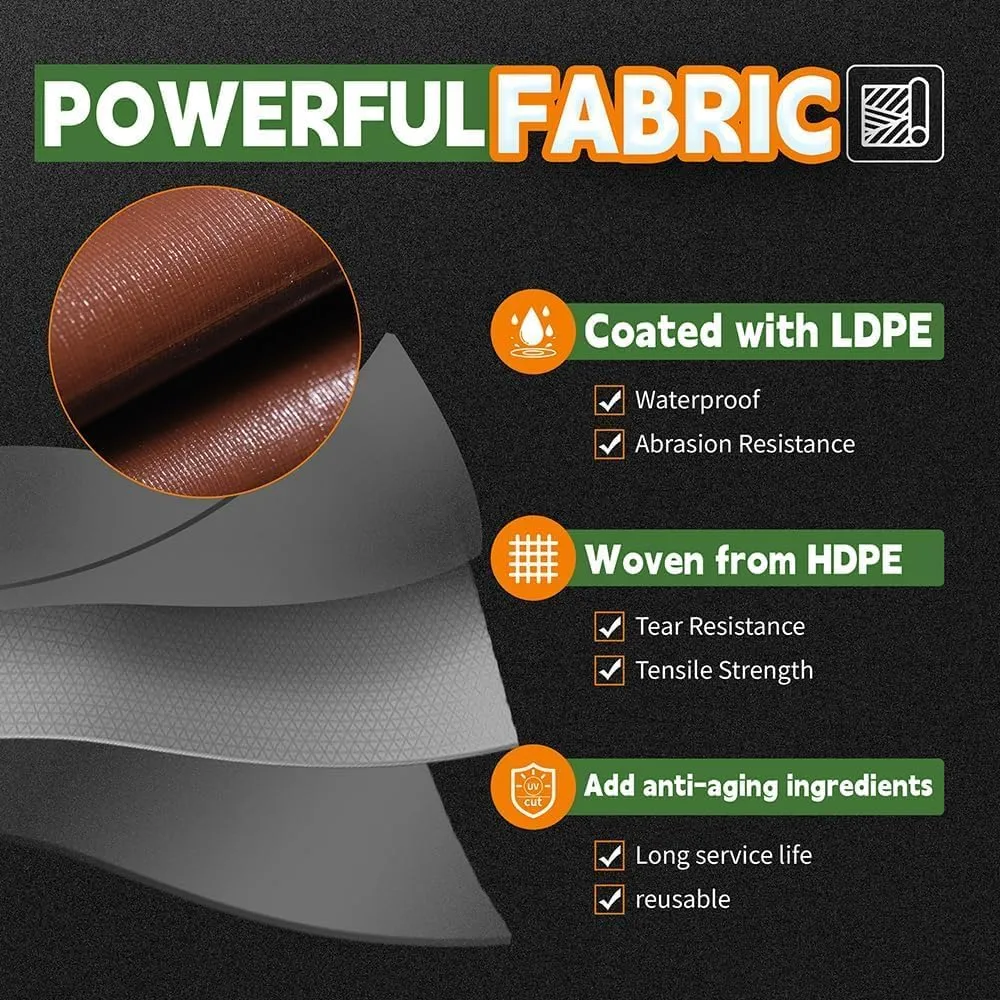 RAINDEWAY 8x8 Feet Super Heavy Duty 18 Mil Brown Poly Tarp Cover, UV Resistant, Weatherproof, Multipurpose Waterproof Poly Tarp with Grommets and Reinforced Edges