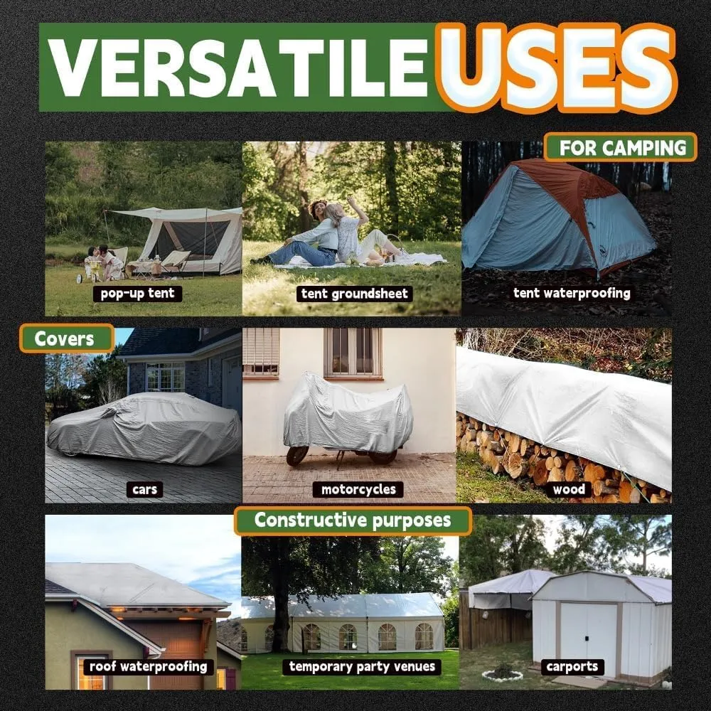 RAINDEWAY White Tarps 10x14 Feet,Heavy Duty Waterproof, 12 Mil Thick,UV Resistant, Weatherproof Poly Canopy Tarp,Camping,Carport,Finished Size