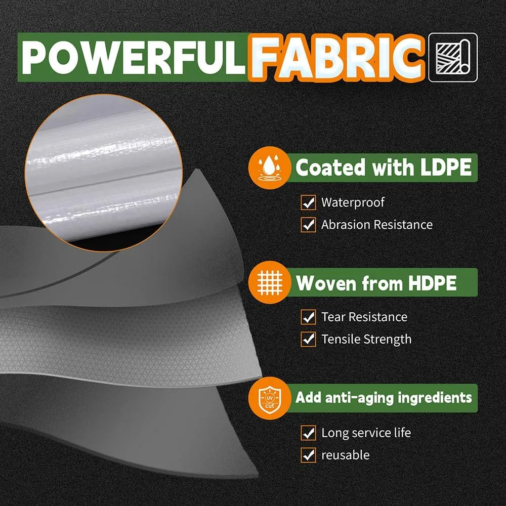RAINDEWAY White Tarps 10x14 Feet,Heavy Duty Waterproof, 12 Mil Thick,UV Resistant, Weatherproof Poly Canopy Tarp,Camping,Carport,Finished Size