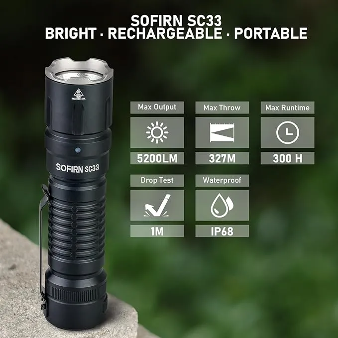 Reachareable Flashlights High Lumens, Sofirn SC33 Powerful Flashlights 5200 Lumens, Emergency Flashlight Super Bright, Waterproof Flashlights for Home