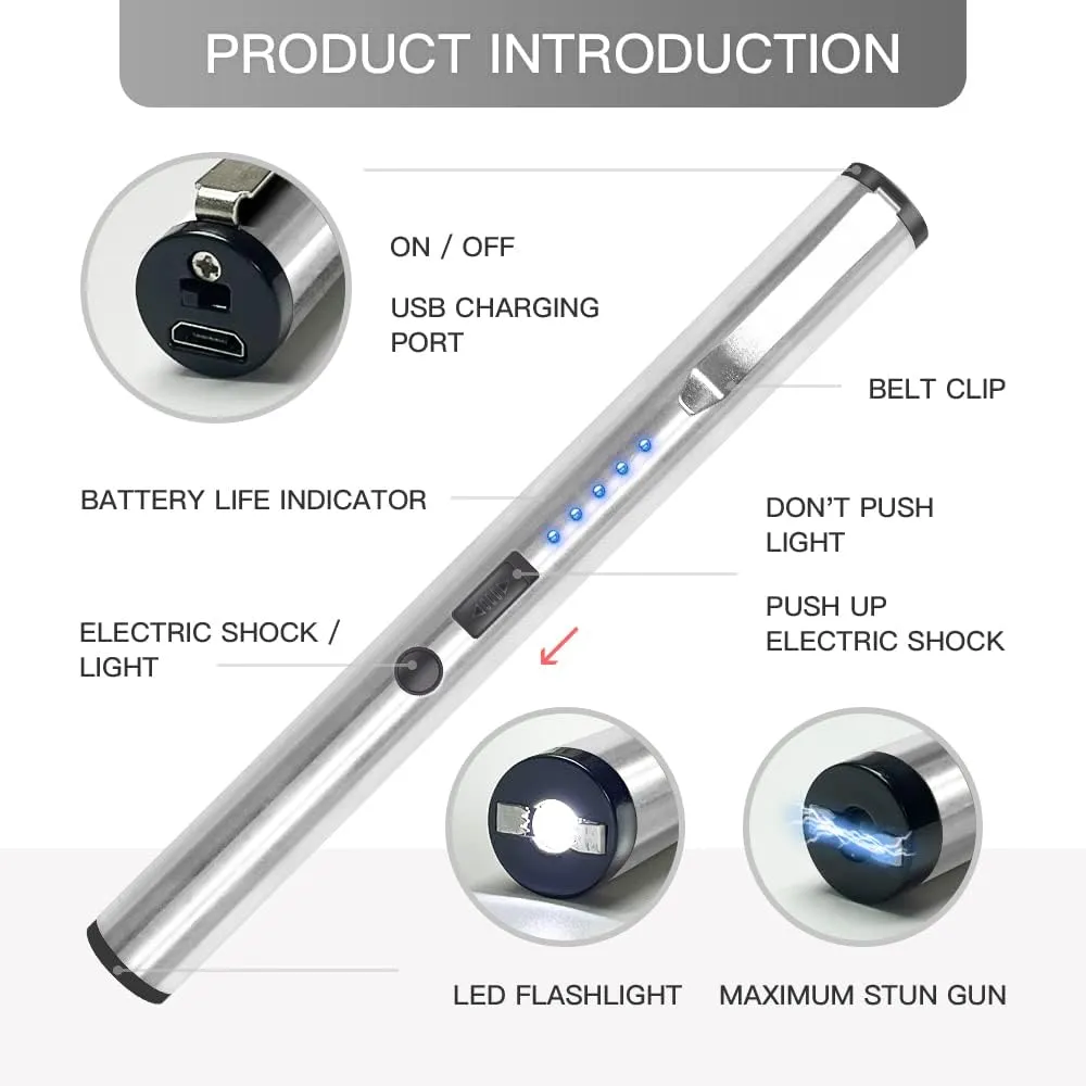 REAX Stun Gun Self Defense Pain Pen with Flashlight Security Pen USB Rechargeable Battery Indicator