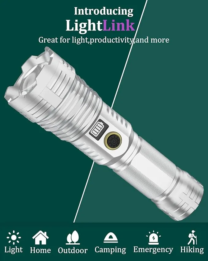 Rechargeable 990000 High Lumens LED Flashlights,LightLink Super Bright Flashlight with 5 Modes & IP65 Waterproof for Home,Camping